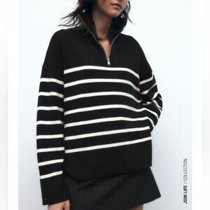 ZARA Quarter Zip Striped Pullover